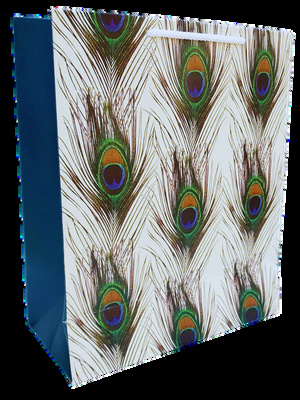 Peacock Feather Gift Bags 8X10X4 Inch